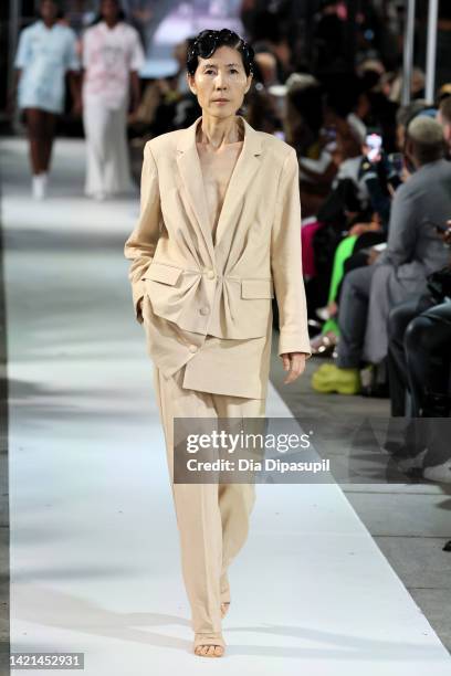 Model walks the runway for Deus Ex Machina during Harlem's Fashion Row 15th Anniversary Fashion Show And Style Awards on September 06, 2022 in New...