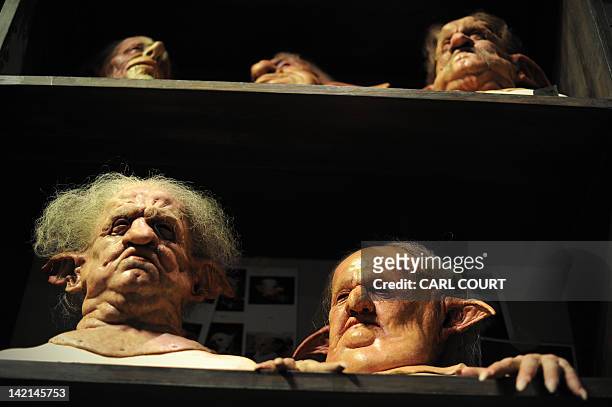 Rubber masks of the goblins at Gringotts Wizarding Bank are displayed during a preview of the Warner Bros Harry Potter studio tour "The Making of...