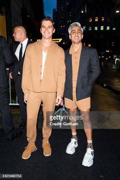 Antoni Porowski and Tan France attend Gigi Hadid's Guest in Residence launch dinner at Le Chalet at Saks Fifth Avenue in Midtown on September 06,...