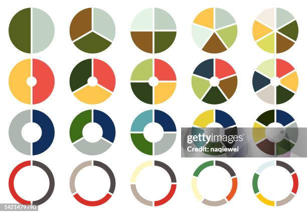 vector illustration progress bar pie chart set,sharing colors circle icons for infographic,colors diagram collection with 2,3,4,5,6 sections or steps,ui,web design business presentation - financial hub stock illustrations