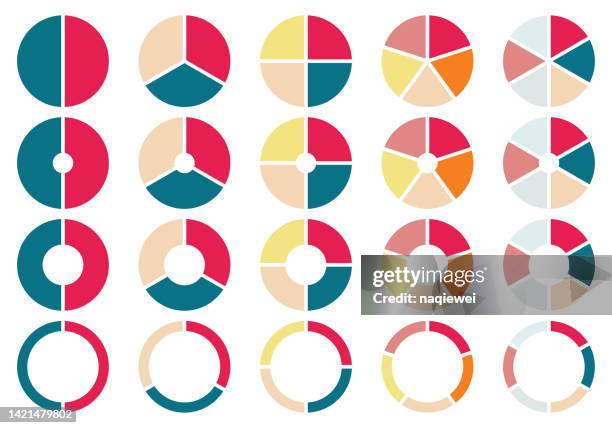 vektorillustration fortschrittsbalken-kreisdiagramm-set, gemeinsame farben kreis-symbole für infografik, farben diagramm sammlung mit 2,3,4,5,6 abschnitten oder schritten, ui, webdesign geschäftspräsentation - bar 3 4 stock-grafiken, -clipart, -cartoons und -symbole