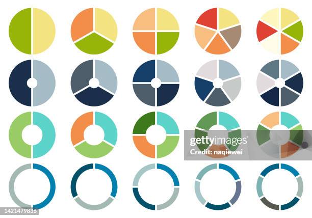 ilustrações, clipart, desenhos animados e ícones de conjunto de gráficos de demonstração de vetores, ícones da barra de progresso do círculo para a coleção de infográficos e diagramas de cores com 2,3,4,5,6 seções ou etapas,ui, apresentação de negócios de web design - flat lay