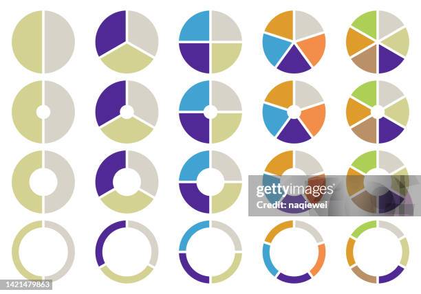 ilustrações, clipart, desenhos animados e ícones de conjunto de gráficos de demonstração vetorial, ícones de círculo para infográfico, coleção de diagramas de cores com 2,3,4,5,6 seções ou etapas, ui, apresentação de negócios de web design - social media