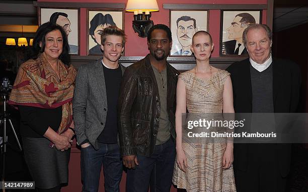 Lynne Meadow, Hunter Parrish, Blair Underwood, Cynthia Nixon, Michael McKean attend the 2012 Drama Desk panel discussion and luncheon at Sardi's on...