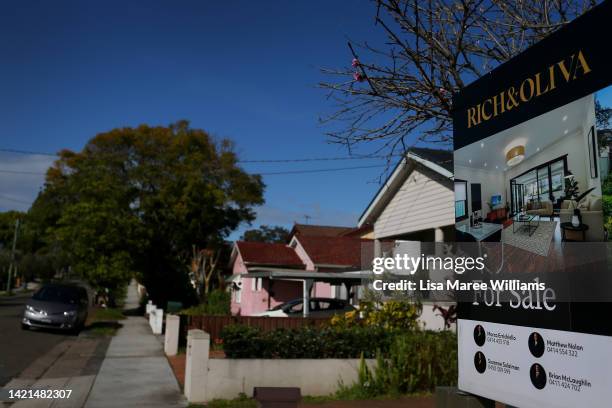 Real estate sign is seen at property in Croydon Park on September 06, 2022 in Sydney, Australia. A rise in cost of living and increased mortgage...