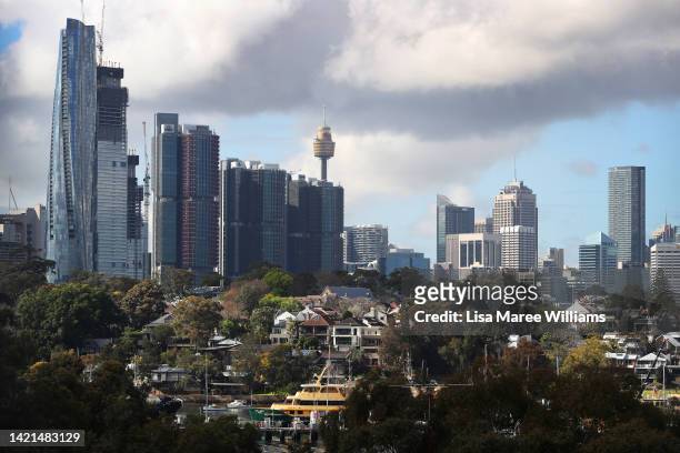 The Sydney city skyline is seen from the suburb of Balmain on September 07, 2022 in Sydney, Australia. A rise in cost of living and increased...