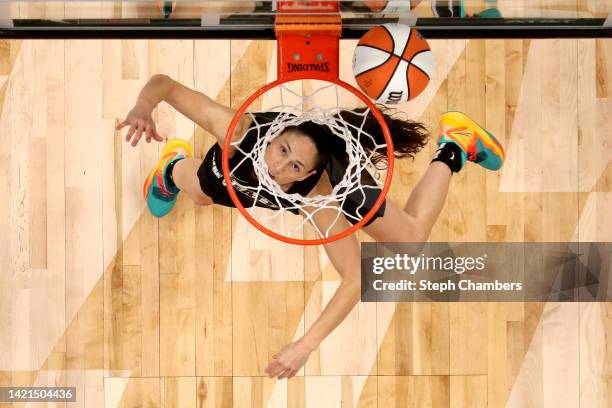 Sue Bird of the Seattle Storm shoots against the Las Vegas Aces during the fourth quarter during Game Four of the 2022 WNBA Playoffs semifinals at...