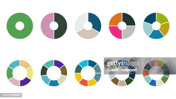 vector illustration pie chart set,circle icons for infographic,colorful diagram collection with 1,2,3,4,5,6,7,8,9,10 sections or steps,ui,web design business presentation - 4 parts stock illustrations