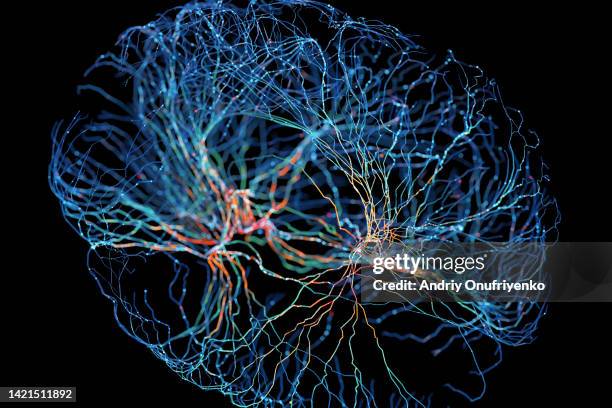 neuron system - abstract brain imagens e fotografias de stock