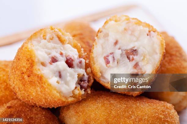 homemade ham croquetas - bechamel sauce stock pictures, royalty-free photos & images