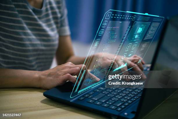 analyst working with business analytics and data management system on computer. - online database stock pictures, royalty-free photos & images