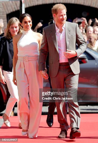 Prince Harry, Duke of Sussex and Meghan, Duchess of Sussex arrive at the town hall during the Invictus Games Dusseldorf 2023 - One Year To Go events,...