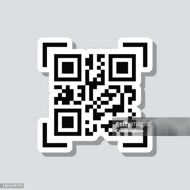 ilustrações de stock, clip art, desenhos animados e ícones de qr code scan. icon sticker on gray background - papers scanning to digital vector