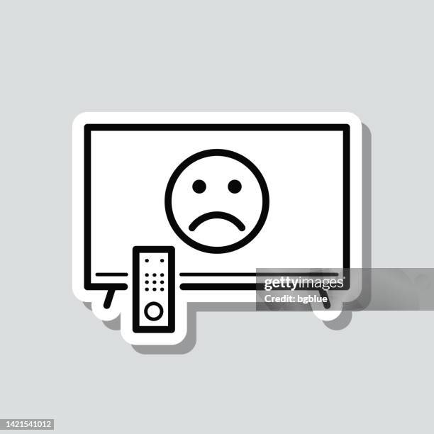 tv with sad emoji. icon sticker on gray background - light circle face stock illustrations
