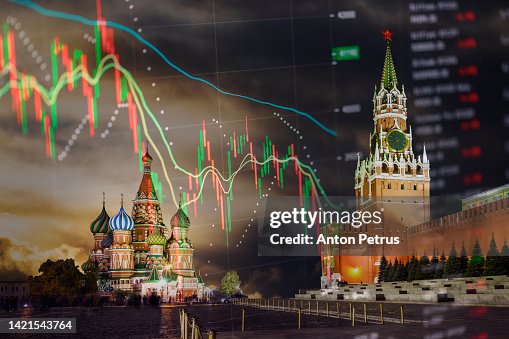 Moscow Kremlin on the background of stock charts. Economic crisis. Russia, Red Square Moscow Kremlin on the background of stock charts. Economic crisis. Russia, Red Square