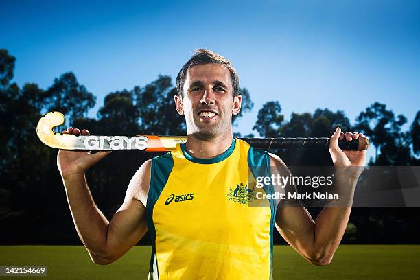 Mark Knowles poses during an Australian Men's Kookaburras hockey portrait session at AIS on March 30, 2012 in Canberra, Australia.