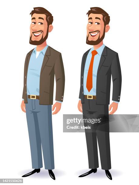 illustrazioni stock, clip art, cartoni animati e icone di tendenza di uomo d'affari sorridente con la barba - figura intera
