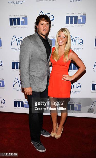 Detroit Lions quarterback Matthew Stafford and Kelly Hall arrive at the 11th annual Michael Jordan Celebrity Invitational gala at the Aria Resort &...