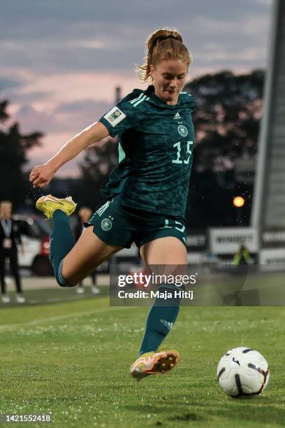 Sjoeke Nuesken of Germany controls the ball during the FIFA Women's World Cup 2023 Qualifier group H match between Bulgaria and Germany at Lokomotiv...