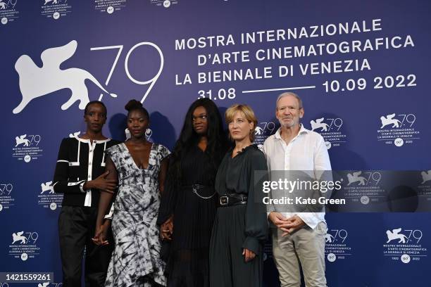 Kayije Kagame, director Alice Diop, Guslagie Malanda, Aurélia Petit and Xavier Maly attend the photocall for "Saint Omer" at the 79th Venice...