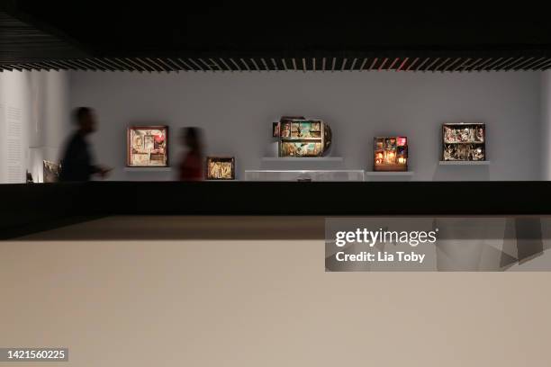 People observe the Carolee Schneemann's "Body Politics" Installation at Barbican Art Gallery on September 06, 2022 in London, England.