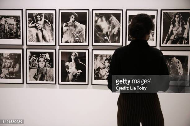 Person observes the Carolee Schneemann's "Body Politics" Installation at Barbican Art Gallery on September 06, 2022 in London, England.