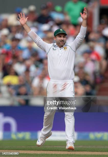 South Africa captain Dean Elgar during day two of the Second LV= Insurance Test Match between England and South Africa at Old Trafford on August 26,...