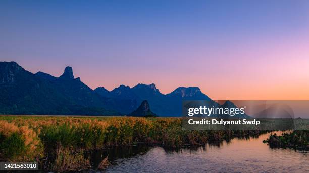 beautiful mountains lake river sky and natural attractions in sam roi yod wetland national park, thailand - asia village river bildbanksfoton och bilder