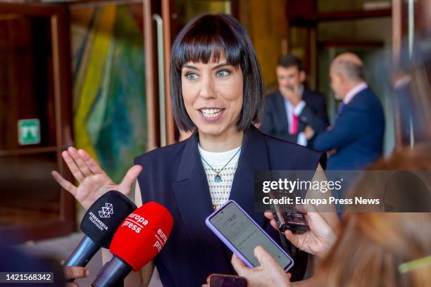 The Minister of Science and Innovation, Diana Morant, talks to the media before taking part in the annual meeting of directors of Singular Scientific...