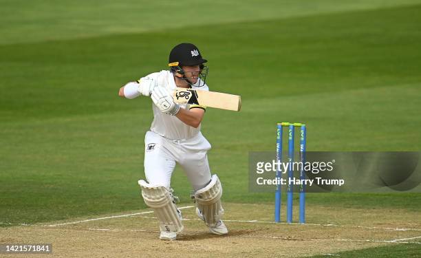 Marcus Harris of Gloucestershire plays a shot during Day Three of the LV= Insurance County Championship match between Somerset and Gloucestershire at...