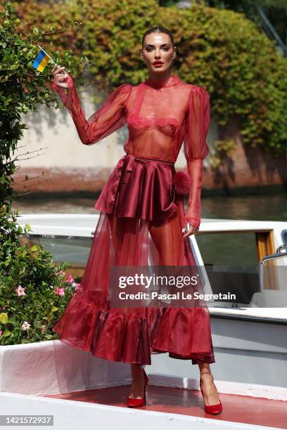 Alina Baikova arrives at the Hotel Excelsior during the 79th Venice International Film Festival on September 07, 2022 in Venice, Italy.