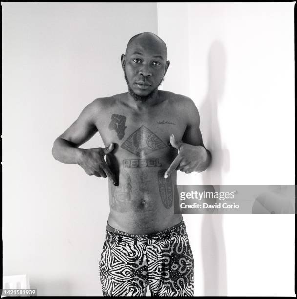 Nigerian singer and musician Seun Kuti, portrait in London, 3rd August 2022. He is the son of Fela Kuti.