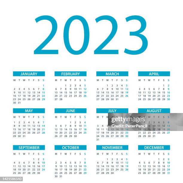 calendar 2023 - symple layout illustration. week starts on monday. calendar set for 2023 year - portrait plain background stock illustrations
