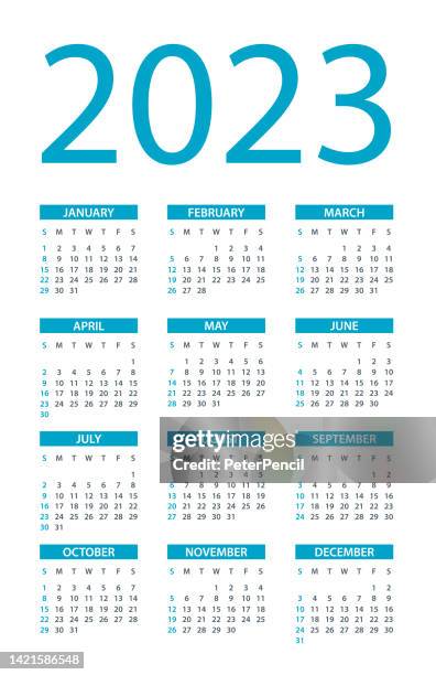 ilustraciones, imágenes clip art, dibujos animados e iconos de stock de calendario 2023 - ilustración de diseño symple. la semana comienza el domingo. calendario establecido para el año 2023 - domingo