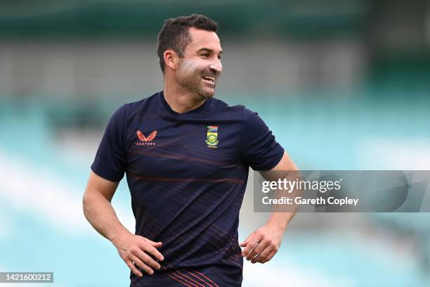 South Africa captain Dean Elgar during a nets session at the Kia Oval on September 07, 2022 in London, England.