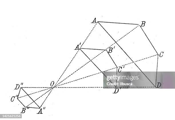 antike illustration, mathematik und geometrie: geometrische formähnlichkeit - mathematical-function stock-grafiken, -clipart, -cartoons und -symbole