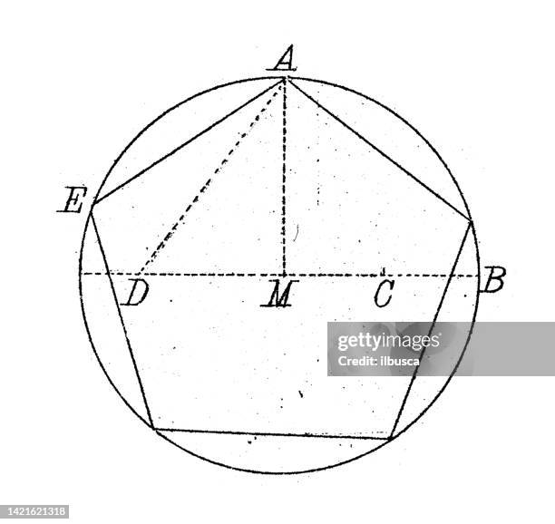 antique illustration, mathematics and geometry: regular polygon and circle measurement - regular stock illustrations
