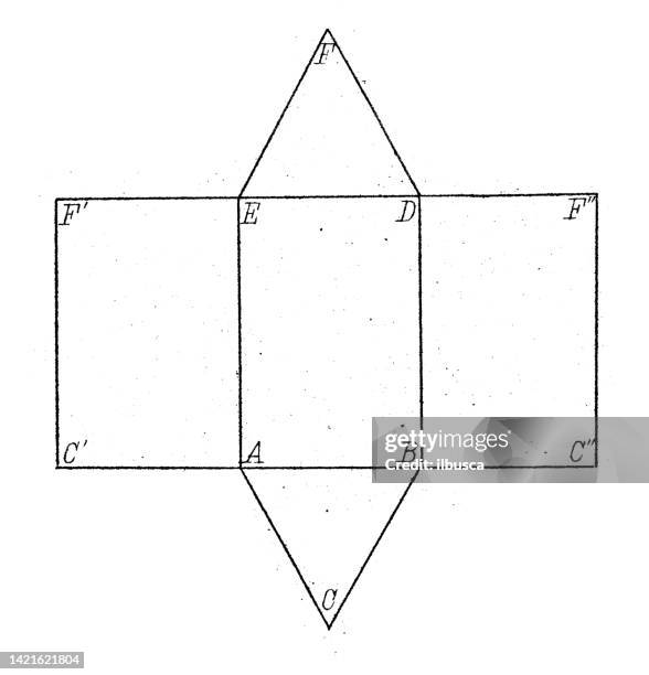 antike illustration, mathematik und geometrie: stereometrie, prisma - mathematical-function stock-grafiken, -clipart, -cartoons und -symbole