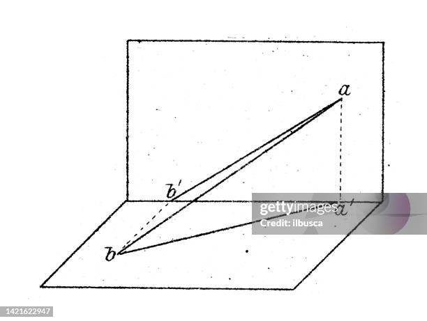 antike illustration, mathematik und geometrie: projektionen und schnittpunkte - mathematical-function stock-grafiken, -clipart, -cartoons und -symbole