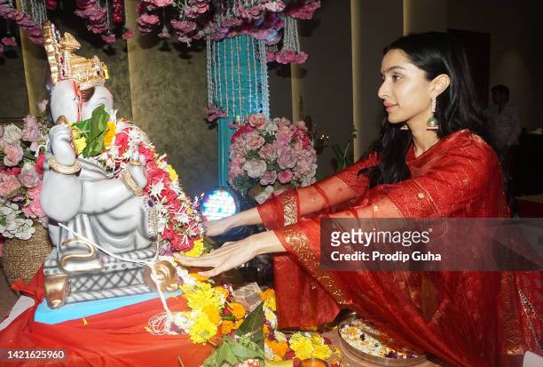 Shraddha Kapoor attends the celebrates Ganpati bappa divene on September 07, 2022 in Mumbai, India