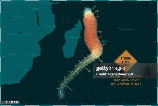 cyclone bejisa 2014 track southern indian ocean infographic - antananarivo stock illustrations