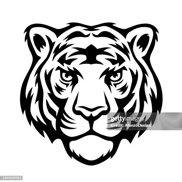 stockillustraties, clipart, cartoons en iconen met tiger head tattoo. mascot creative design. - premiere of the tiger hunter arrivals