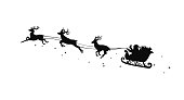 Silhouette of a deer and santa claus