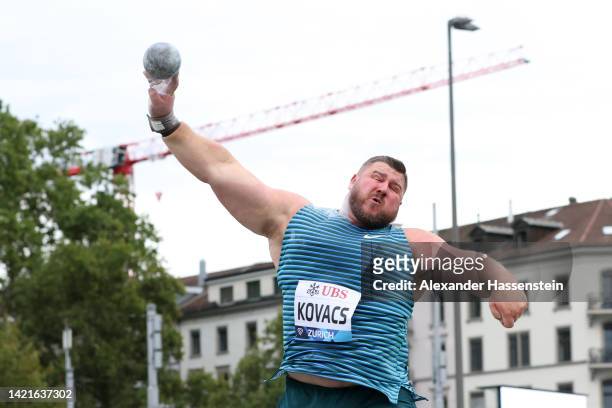 Joe Kovacs of United States competes in Men's Shot Put during the Weltklasse Zurich 2022, part of the 2022 Diamond League series at Stadion...