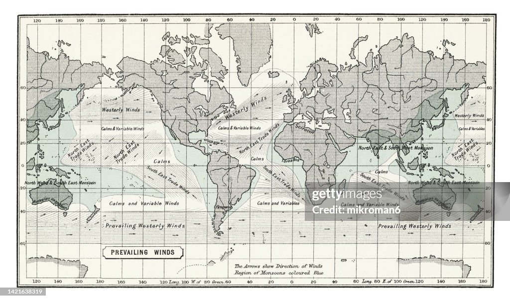 Wends Map Old Map Of Wind In The Earth Prevailing Winds High-Res Stock Photo ...