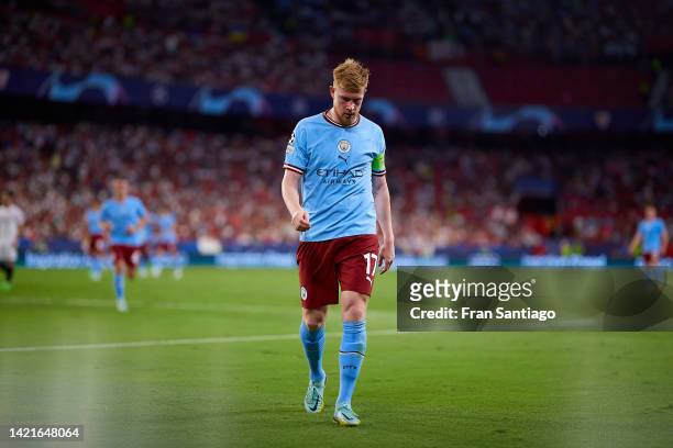 Kevin De Bruyne of Manchester City looks on during the UEFA Champions League group G match between Sevilla FC and Manchester City at Estadio Ramon...