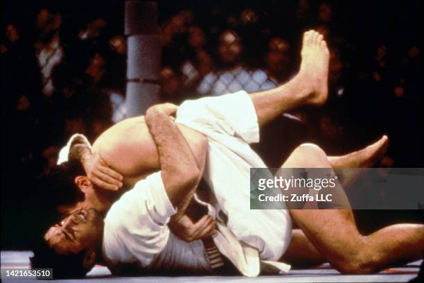 Dan 'The Beast' Severn battles Royce Gracie in eight-man tournament final during the UFC 4 event inside the Expo Square Pavilion on December 16, 1994...