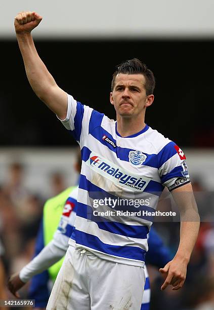 Joey Barton of Queens Park Rangers celebrates victory after the Barclays Premier League match between Queens Park Rangers and Arsenal at Loftus Road...