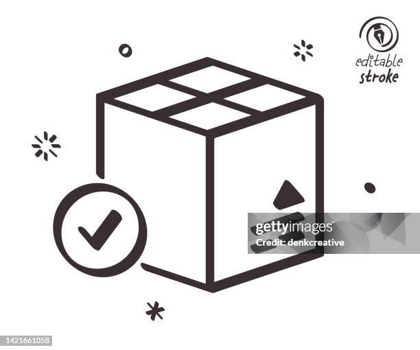 playful line illustration for cardboard box - empty box stock illustrations