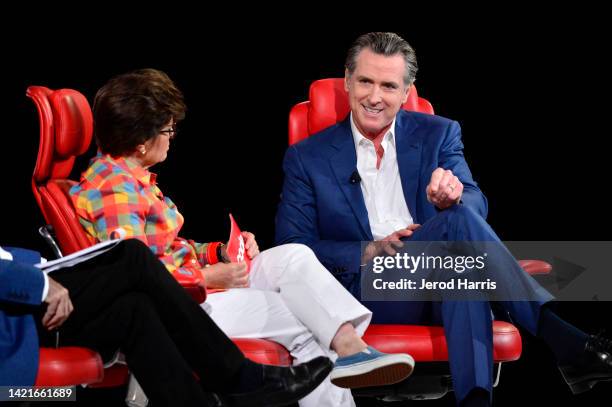 Kara Swisher, and Governor of California Gavin Newsom speak onstage during Vox Media's 2022 Code Conference - Day 2 on September 07, 2022 in Beverly...